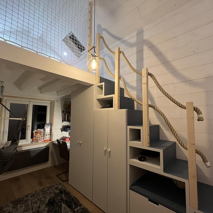 garde-corps protection escalier avec filet de catamaran et corde