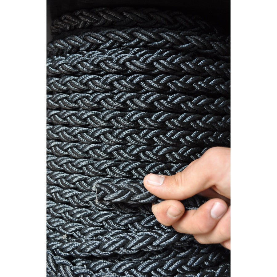 cordage polyester 8 torons noir pour amarrage et mouillage