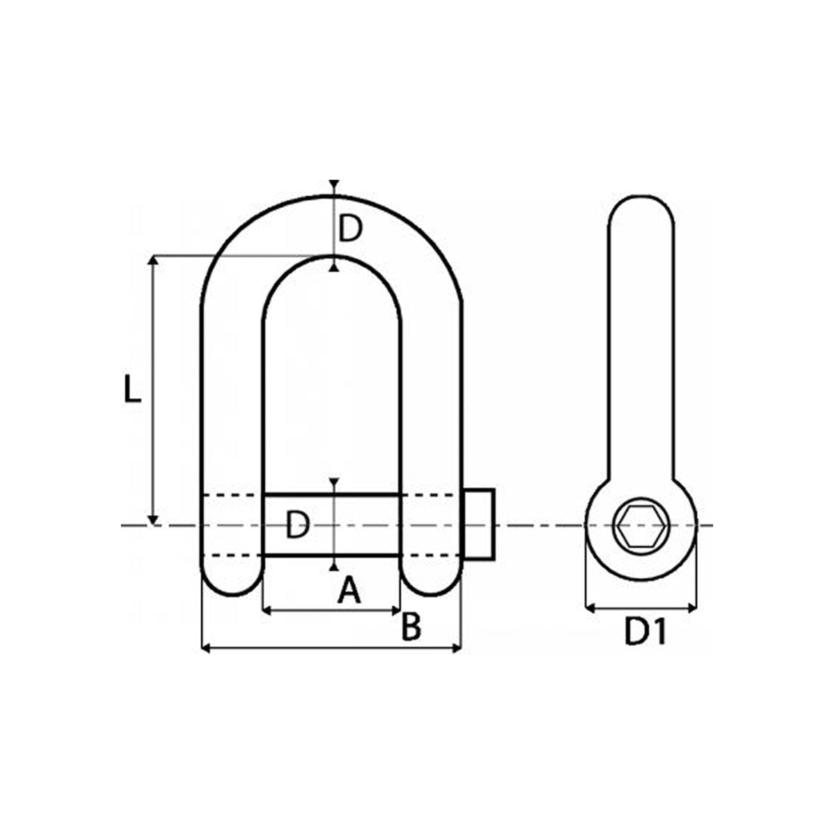 schema manille droite forgee vis six pans inox