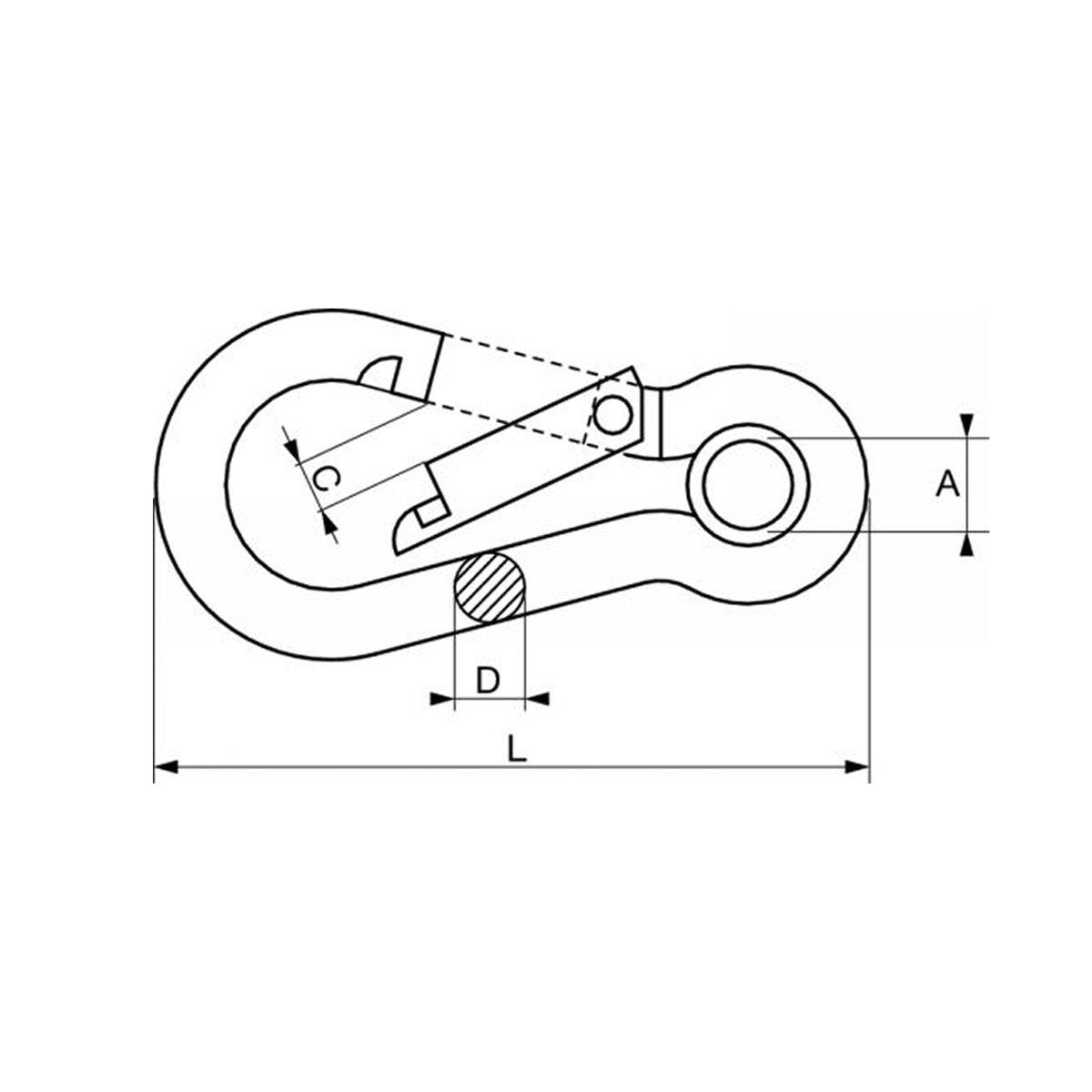 schéma mousqueton à eil inox 316 A4 Corderie Gautier